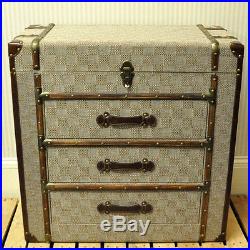 Vintage Style Check Fabric Covered Wooden Storage Trunk Chest With