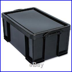 10 Black 64L Recycled Plastic Heavy Duty Stacking Storage Boxes with Lid/Handles