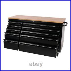 10 Drawer Rolling Tool Chest Wooden Steel Cabinet Boxes Garage Storage Organizer
