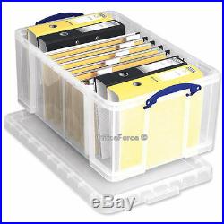 10 Heavy Duty Clear Plastic Storage Stackable Boxes with Lid & Handles 64 LITRE