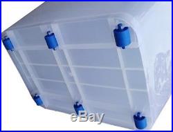 10 X 110L Large Plastic Storage Boxes Wheels and Clip Lids