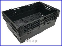 10 x 35 Litre BLACK Stack Nest Bale Arm Plastic Storage Boxes Containers Crates