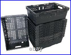 10 x 35 Litre BLACK Stack Nest Bale Arm Plastic Storage Boxes Containers Crates