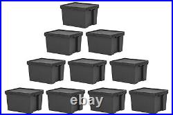 10 x 45L BLACK Heavy Duty Stackable Storage Box With Lids 100% Recycled Plastic