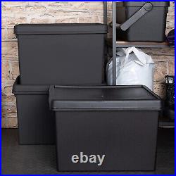 10 x 45L BLACK Heavy Duty Stackable Storage Box With Lids 100% Recycled Plastic