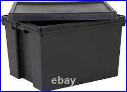 10 x 45L BLACK Heavy Duty Stackable Storage Box With Lids 100% Recycled Plastic