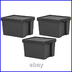 10 x 45L BLACK Heavy Duty Stackable Storage Box With Lids 100% Recycled Plastic