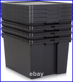 10 x 45L BLACK Heavy Duty Stackable Storage Box With Lids 100% Recycled Plastic