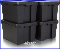 10 x 45L BLACK Heavy Duty Stackable Storage Box With Lids 100% Recycled Plastic