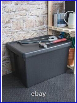 10 x 45L BLACK Heavy Duty Stackable Storage Box With Lids 100% Recycled Plastic