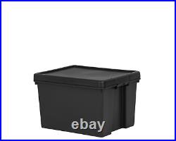 10 x 45L BLACK Heavy Duty Stackable Storage Box With Lids 100% Recycled Plastic