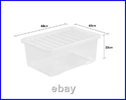 10 x 45L Clear Plastic Storage Box With Lockable Lids Stackable Containers