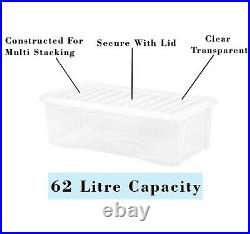 10 x 62L Large Clear Plastic Storage Boxes with Lids Underbed Storage Containers