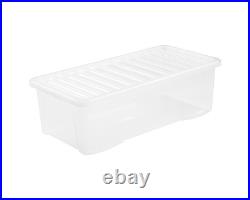 10 x 62 Litres Extra Large Clear Underbed Storage Box with Lids Nest Stack Boxes