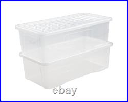 10 x 62 Litres Extra Large Clear Underbed Storage Box with Lids Nest Stack Boxes