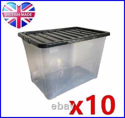 10 x 80L 80 Litre X Large Plastic Storage Clear Box Strong Stackable Container