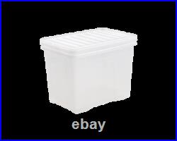10 x 80 Litre CLEAR PLASTIC Large Storage Box With Lids Strong Nestable