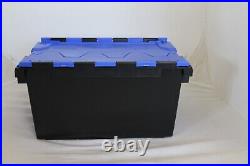 10 x Black/Blue LARGE New Removal Storage Crate Box Container 80L