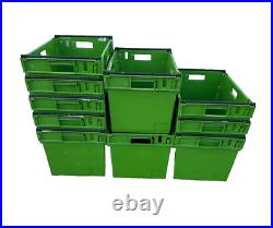 10 x Green Extra Deep Storage Crates Plastic Stacking Boxes 60 x 40 x 35cm