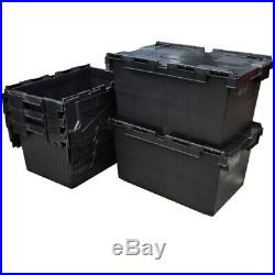 10 x LARGE Black Plastic Crates Storage Box Containers 80L