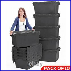 10 x LARGE Black Plastic Crates Storage Boxes 80 Litre