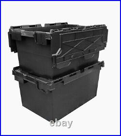 10 x LARGE Black Plastic Crates Storage Boxes 80 Litre