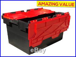 10 x LARGE Plastic Crates Storage Box Containers 80L BLK/RED LID