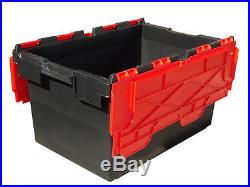 10 x LARGE Plastic Crates Storage Box Containers 80L BLK/RED LID