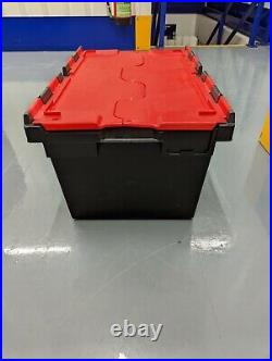 10 x LARGE Plastic Crates Storage Box Containers 80L BLK/RED LID Used