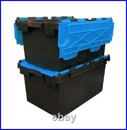 10 x LARGE Plastic Crates Storage Box Containers 80L Black Body with Blue Lid