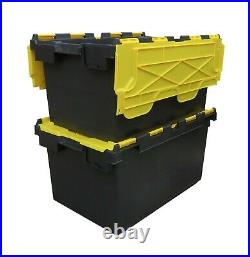 10 x LARGE Plastic Crates Storage Box Containers 80L Black Body with Yellow Lid