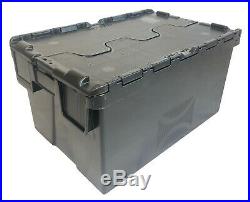 10 x NEW BLACK 53 Litre Plastic Storage Boxes Containers Crates Totes with Lids