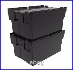 10 x NEW BLACK 56 Litre Plastic Storage Boxes Containers Crates Totes with Lids
