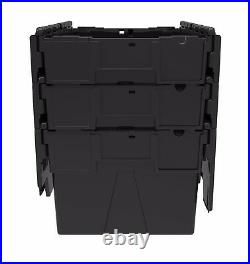 10 x NEW BLACK 56 Litre Plastic Storage Boxes Containers Crates Totes with Lids