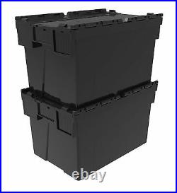 10 x NEW BLACK 65 Litre Plastic Storage Boxes Containers Crates Totes with Lids