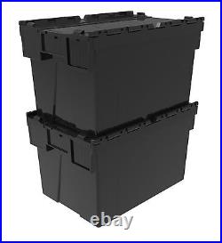 10 x NEW BLACK 65 Litre Plastic Storage Boxes Containers Crates Totes with Lids