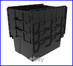 10 x NEW BLACK 65 Litre Plastic Storage Boxes Containers Crates Totes with Lids