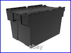 10 x NEW BLACK 65 Litre Plastic Storage Boxes Containers Crates Totes with Lids