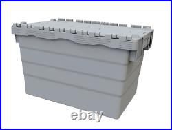 10 x NEW Grey 68 Litre Heavy Duty Attached Lid Plastic Storage Boxes