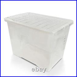 10x Clear Plastic Storage Boxes with Lids 80 Litre Stackable Office Home Kitchen