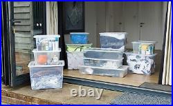 110L Wham Crystal Clear Plastic Storage Container Boxes with Secure Clip on Lid