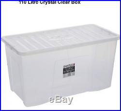 110 Litre Crystal Clear Plastic Storage Box/Secure Clip on Lid