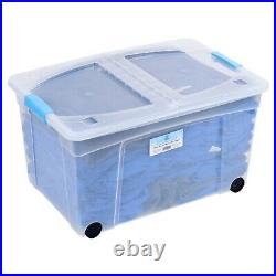 110 Litre Large Plastic Clip Storage Box Folding Lid Wheels Stackable Container