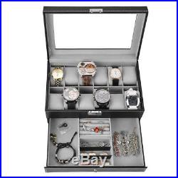 12 Slot Large PU Leather Watch Box Display Case Organizer Jewelry Storage