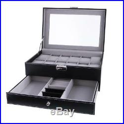 12 Slot Large PU Leather Watch Box Display Case Organizer Jewelry Storage