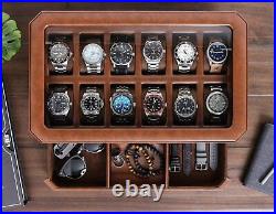 12 Slot large teak wood Watch Box with wooden door Luxury Watch Case Display
