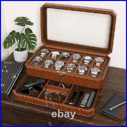 12 Slot large teak wood Watch Box with wooden door Luxury Watch Case Display