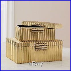 12 Wide Corrugated Bamboo Box Brass Large Handmade Solid Boxes Powder Coated L