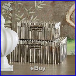 12 Wide Corrugated Bamboo Box Nickel Large Handmade Plated Solid Brass Boxes