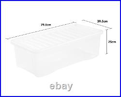 12 x 62L Large Clear Plastic Storage Boxes with Lids Underbed Storage Containers